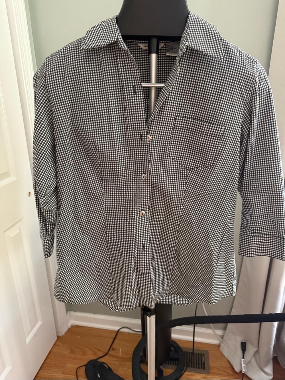 Richard Malcolm Black White Gingham Button Front Shirt Size S Cottagecore 90s